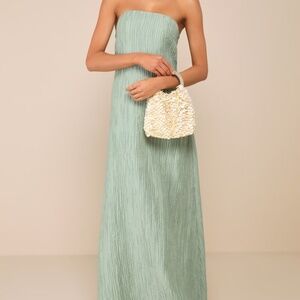 Lulus Radiant Season Sage Green Plisse Cutout Strapless Maxi Dress - Size M
